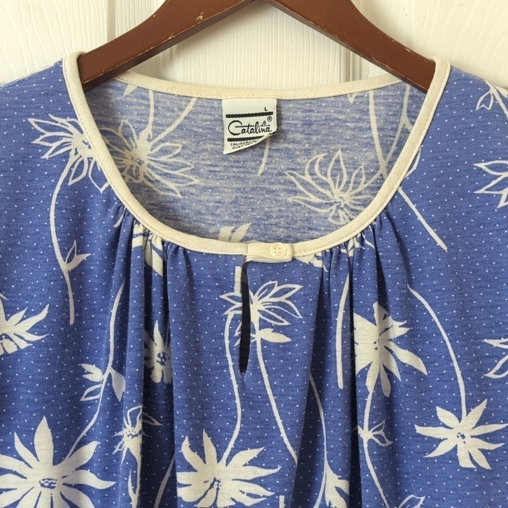 Catalina 90's Vintage Floral Dot Scoop Neck Short Tie Sleeve Top Purple White L - Picture 2 of 9